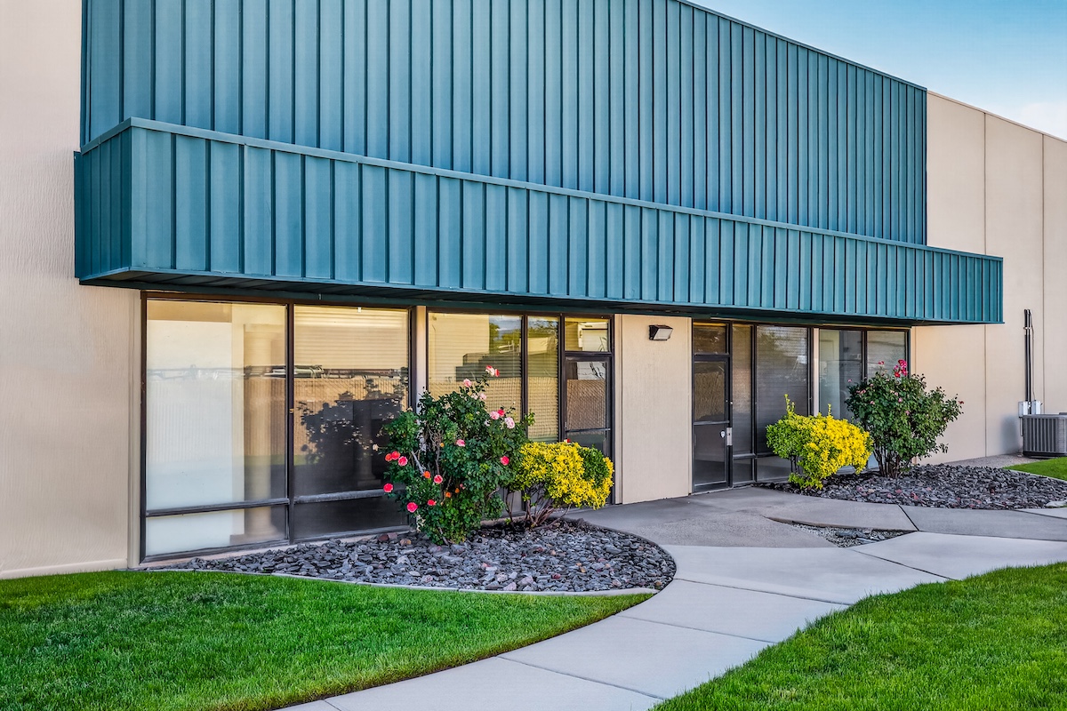 Commercial real estate buildings and surrounding landscape