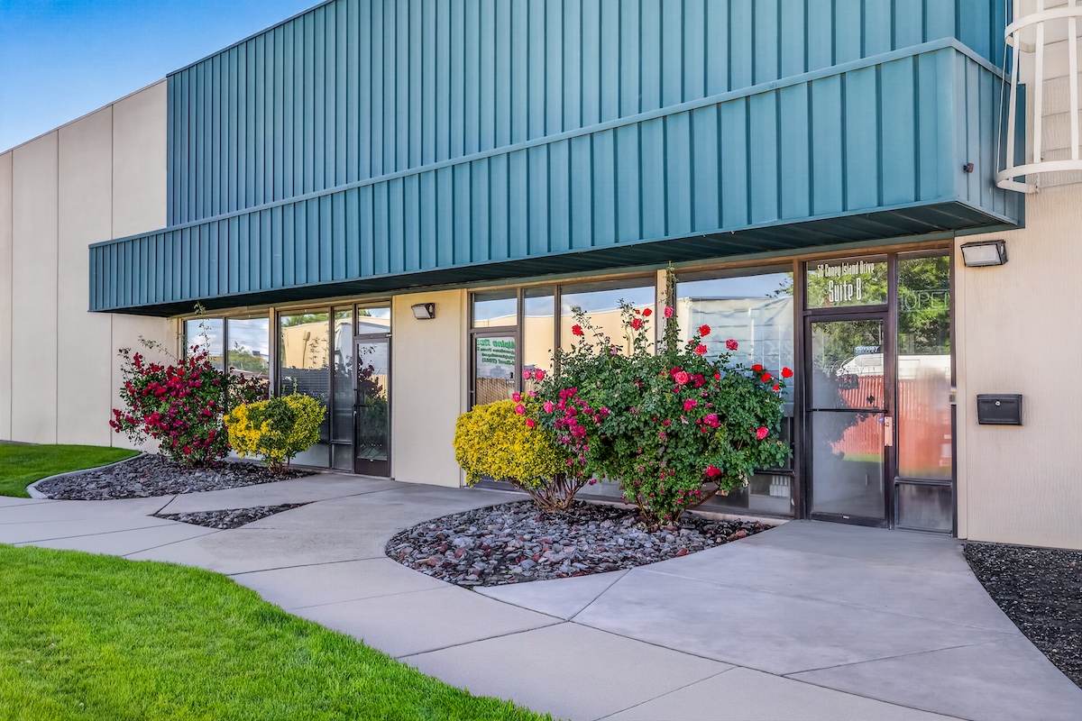 Commercial real estate buildings and surrounding landscape