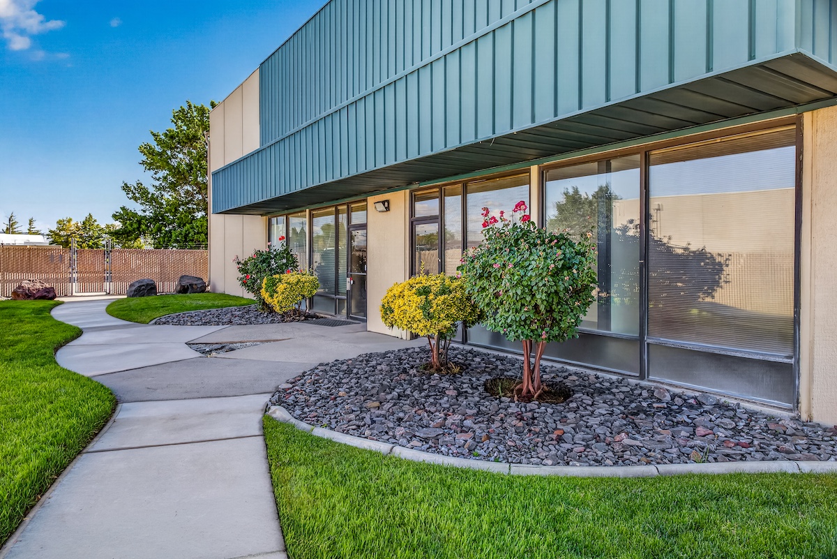Commercial real estate buildings and surrounding landscape