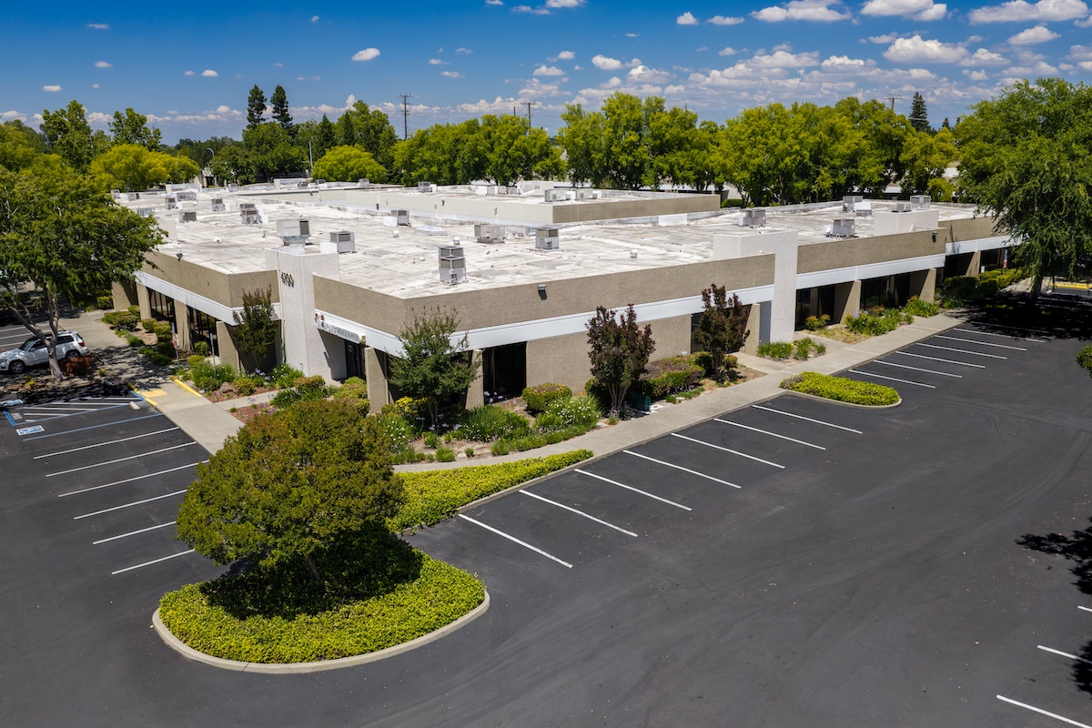 Commercial real estate buildings and surrounding landscape