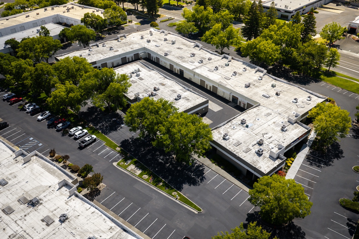 Commercial real estate buildings and surrounding landscape