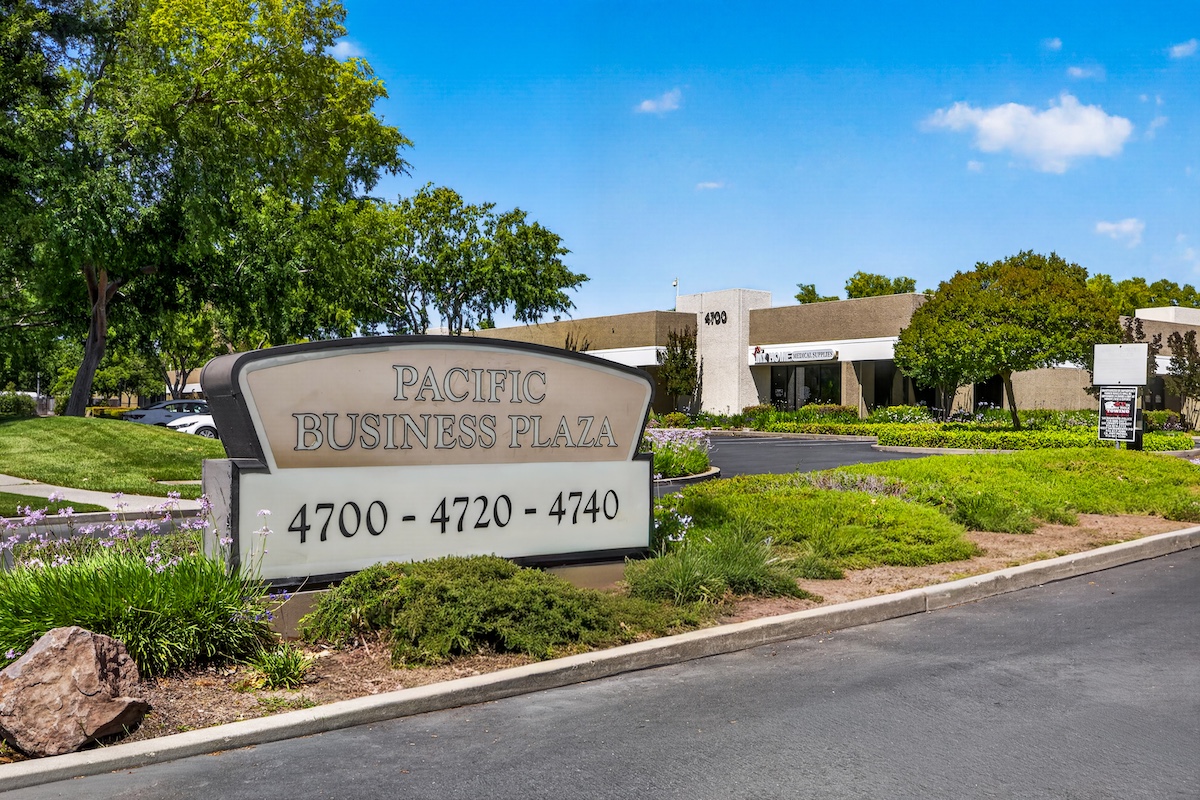 Commercial real estate buildings and surrounding landscape